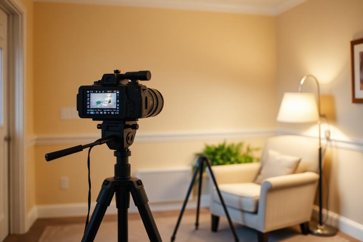 A small interview studio set up in a quiet room at a senior living community